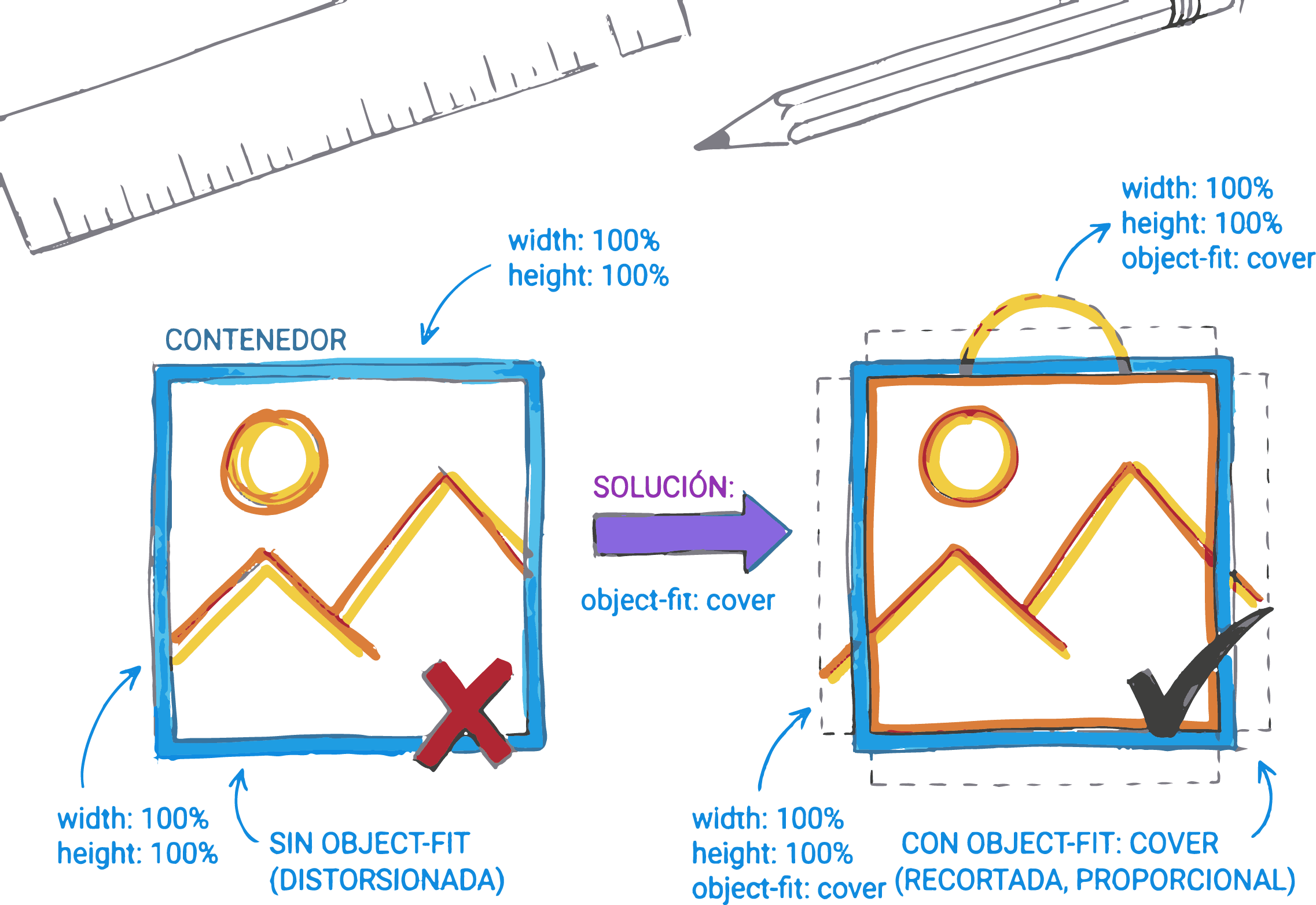 Visualización de cómo object-fit recorta la imagen para llenar el contenedor