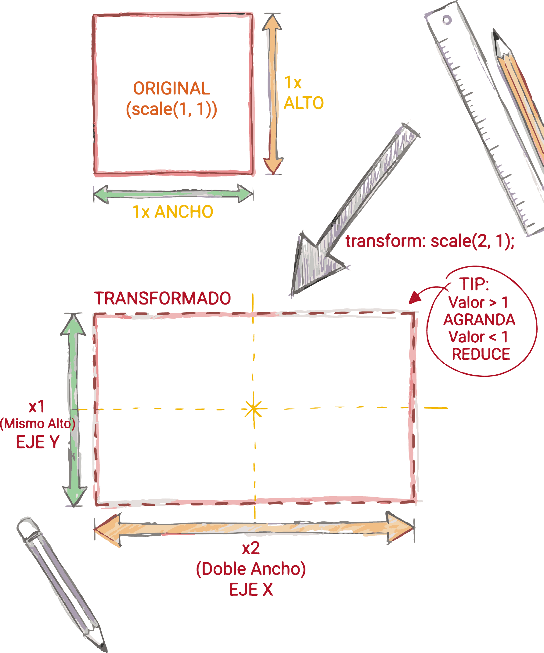 Elemento escalado horizontalmente con transform scale