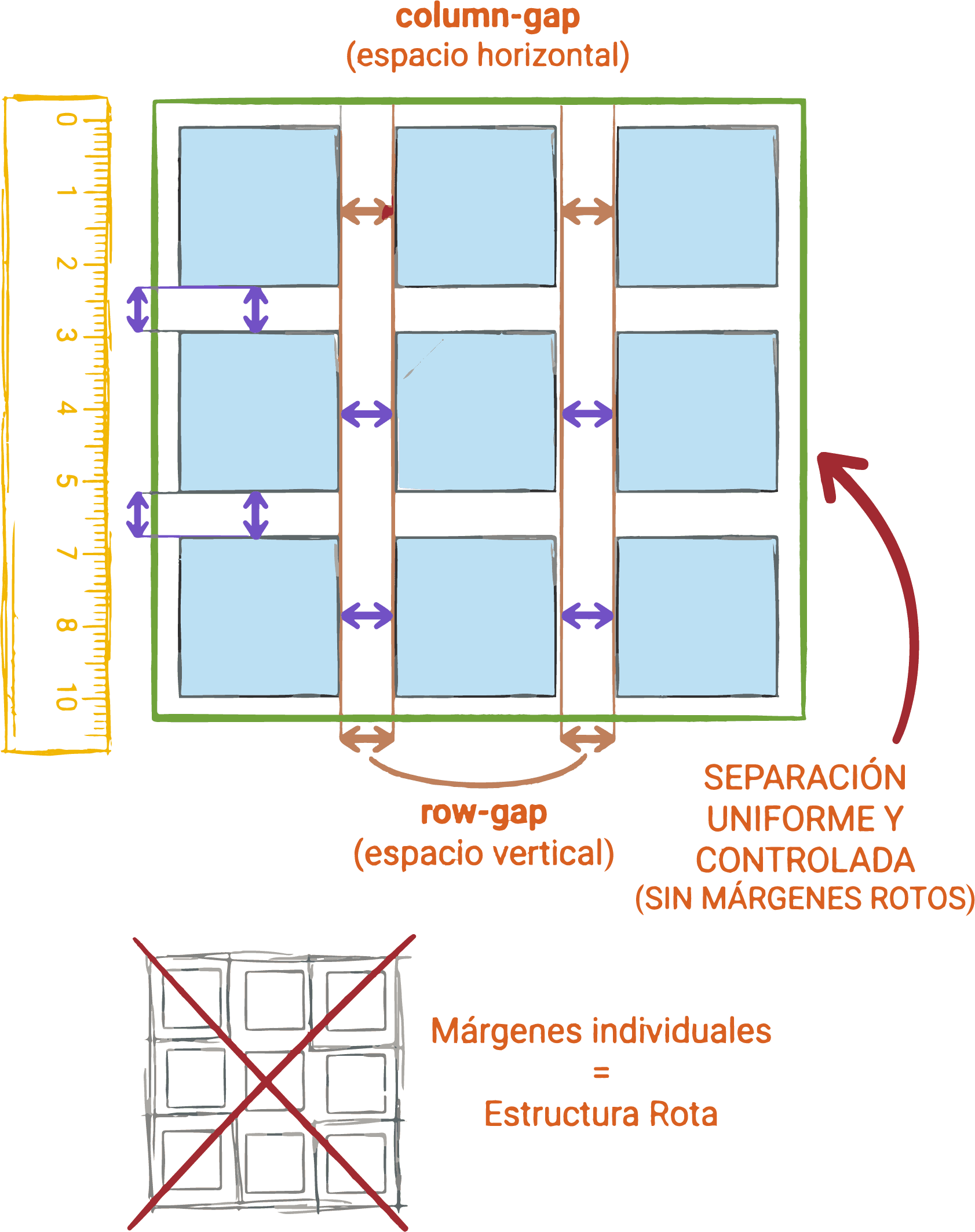 Espaciado entre filas y columnas usando gap en Grid