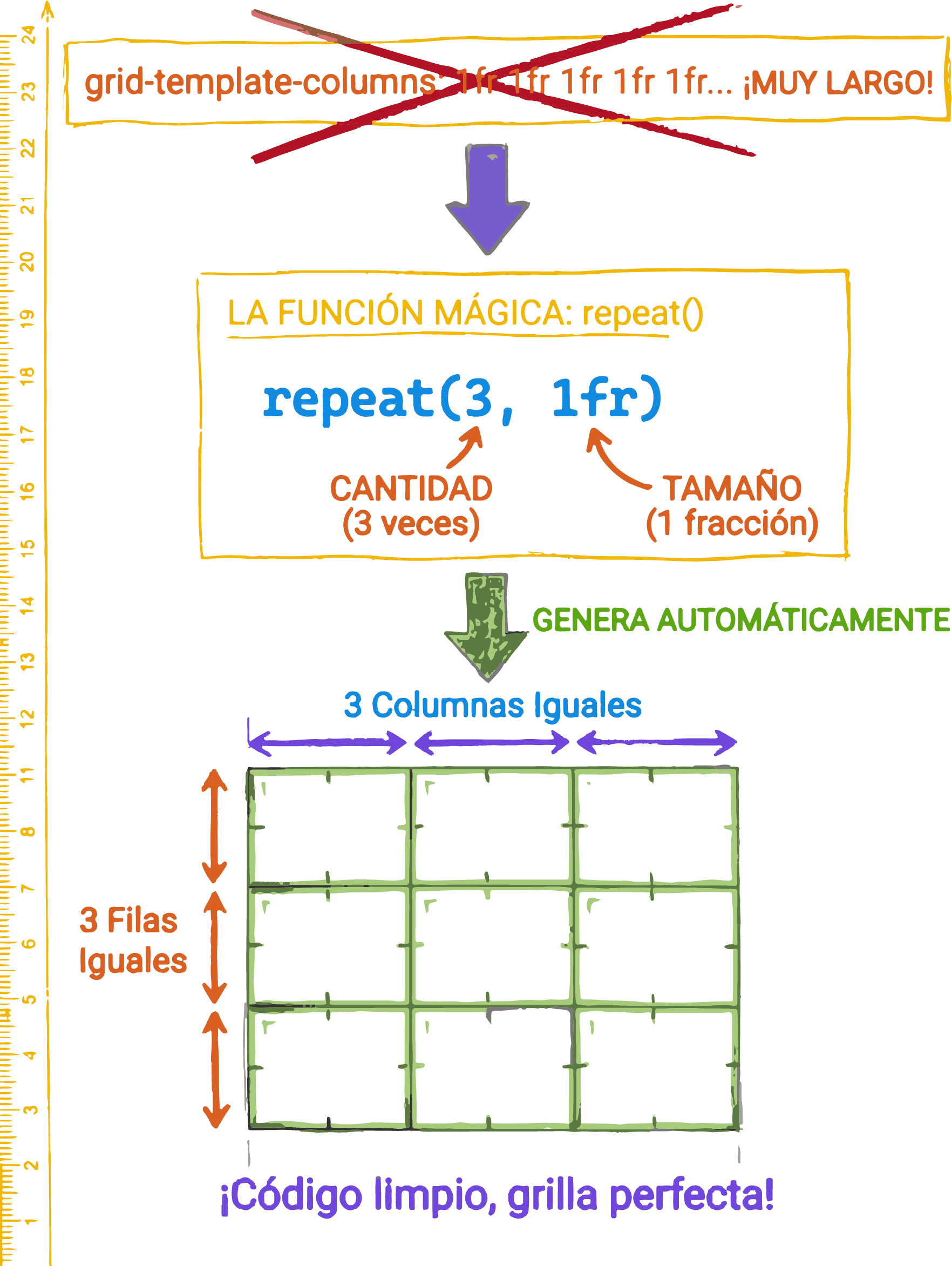 Grilla CSS generada con la función repeat